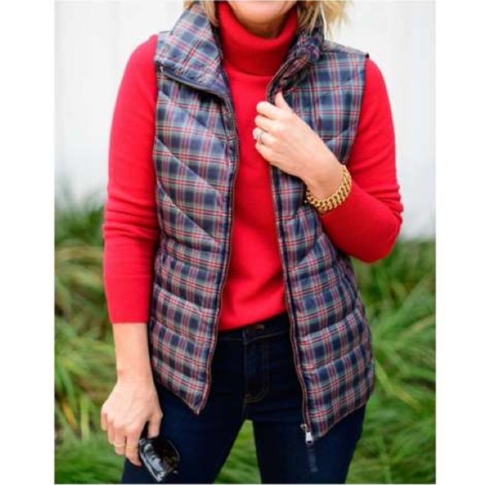 Talbots Navy and Plaid Puffer Vest